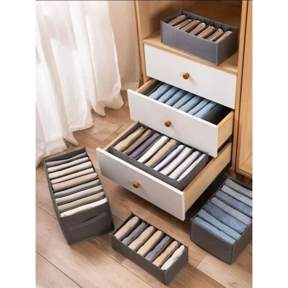 Clothes Organizer Cloth Gray 7 Slots Dividers Cube Organizer 3 Pcs Medium O